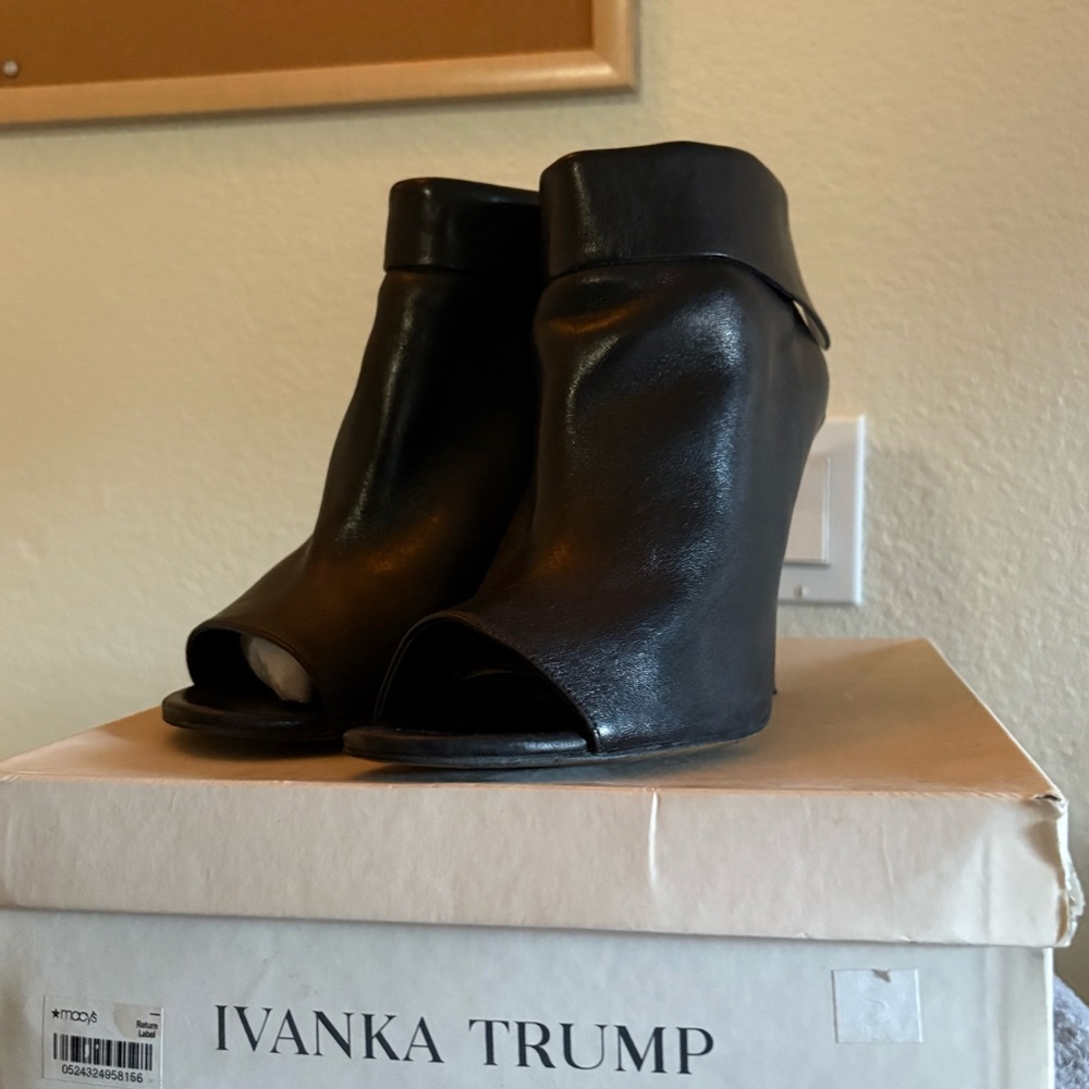 Ivanka Trump Black Women's Peep Toe Wedge Booties